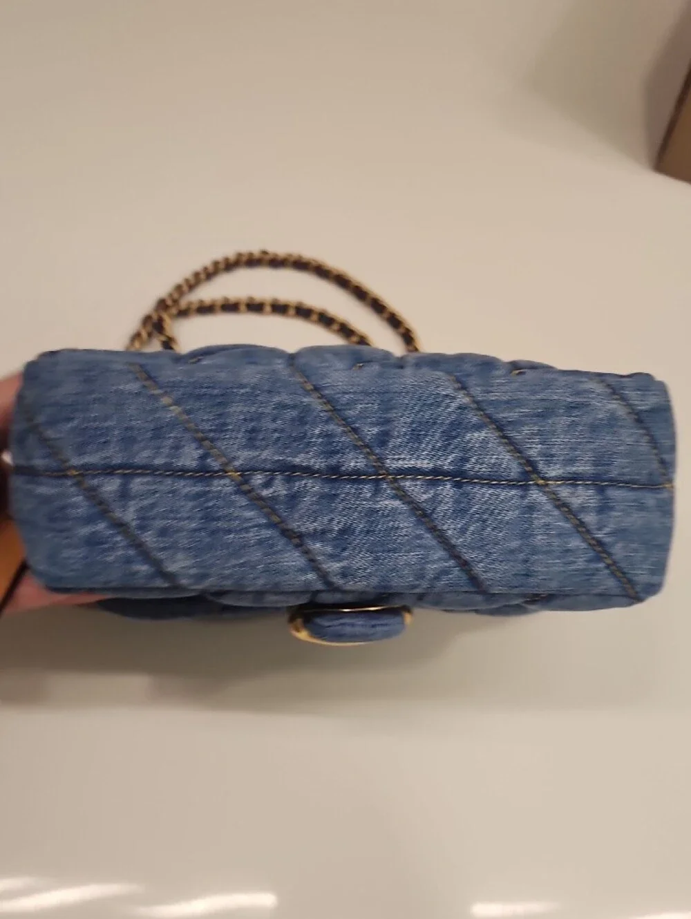 Coach Quilted Denim Crossbody Bag with Gold C Charm